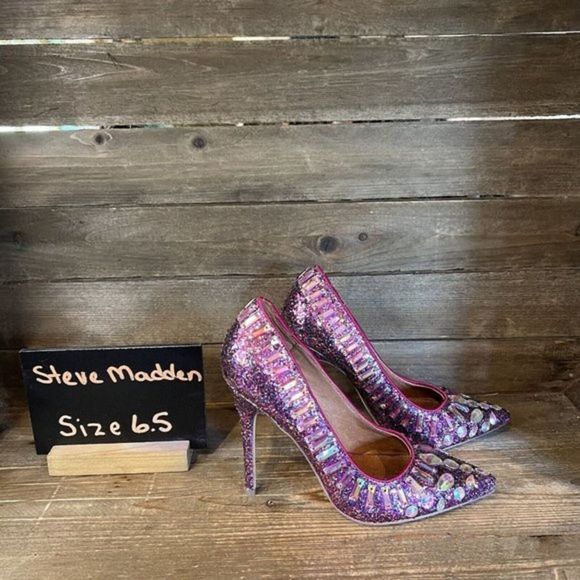 Womens Steve Madden Galaxxie Glitter Beaded Barbie High‎ Heels Shoes Size 6.5 M - Picture 1 of 7